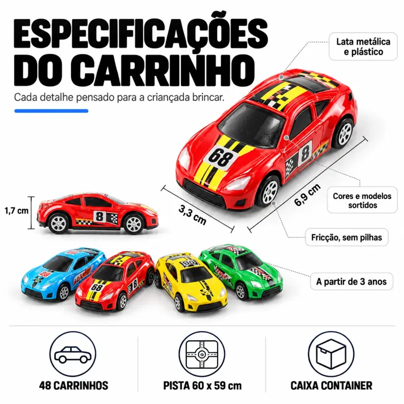 Mundoca Garagem - Kit 48 Carrinhos de Fricção - Imagem 5